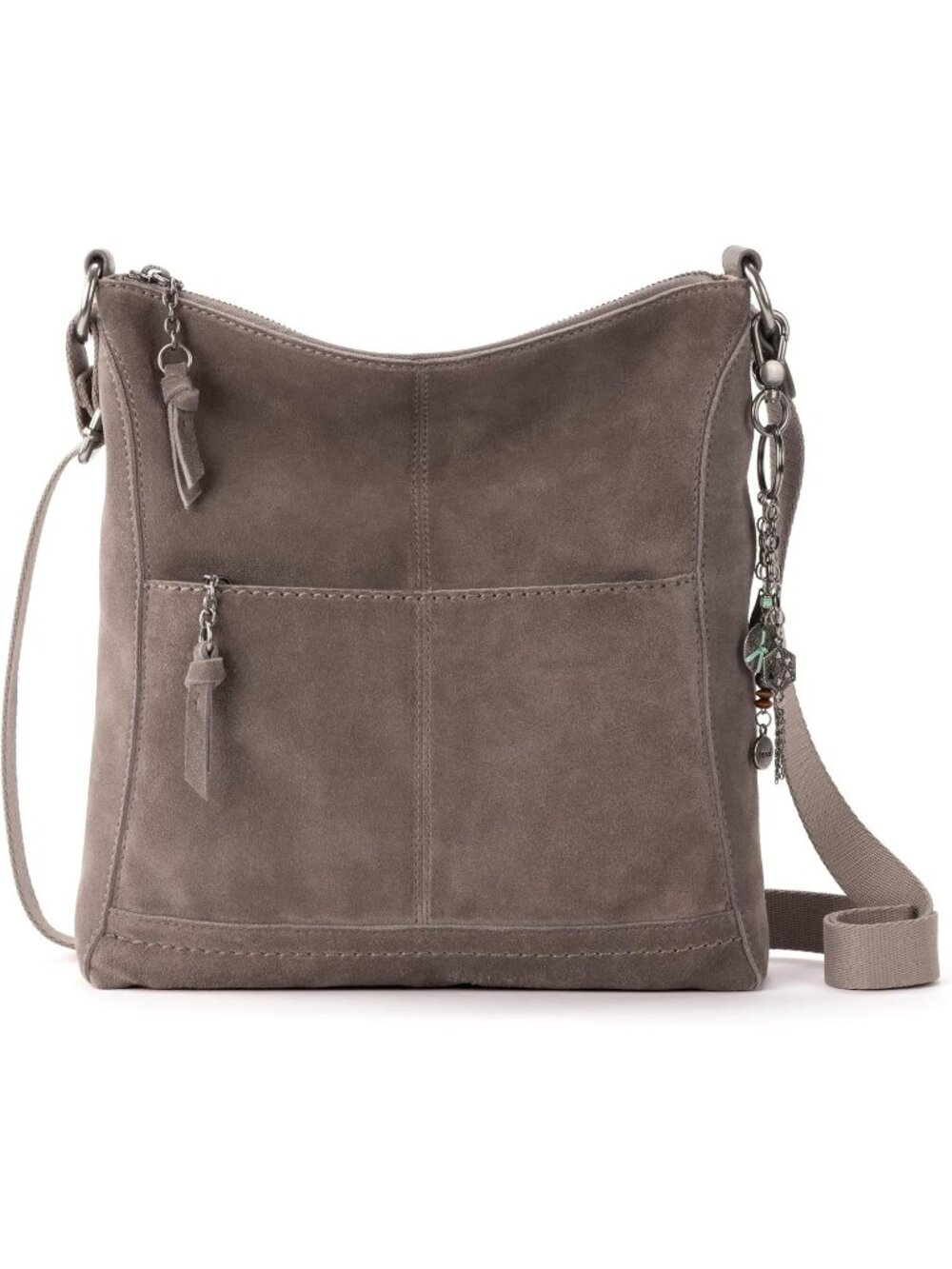 Women's Tan Soft Suede Crossbody Purse Zipper Closure with Adjustable Strap